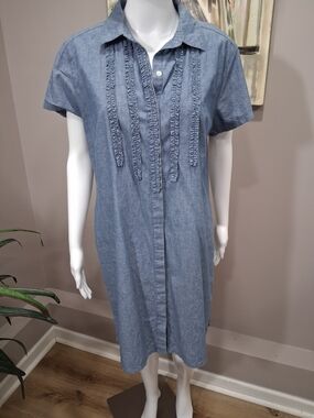 Light Chambray Shirt Dress with Ruffle Front